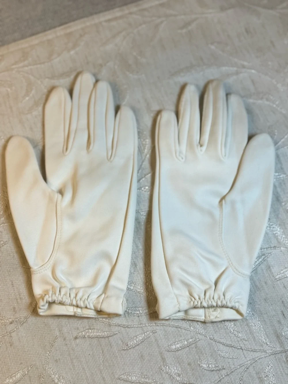 1950s Mojud Nylon Wrist Length Gloves White Double Button Detail Retro Formal